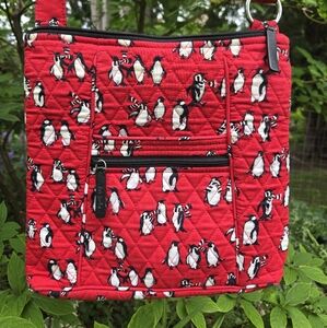 Vera Bradley Hipster Crossbody Bag Purse In Red Playful Penguins Pattern